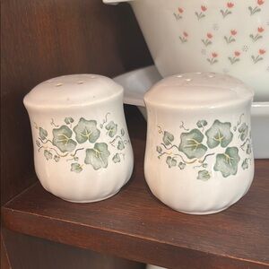 Corelle White and Green Salt and Pepper Shakers